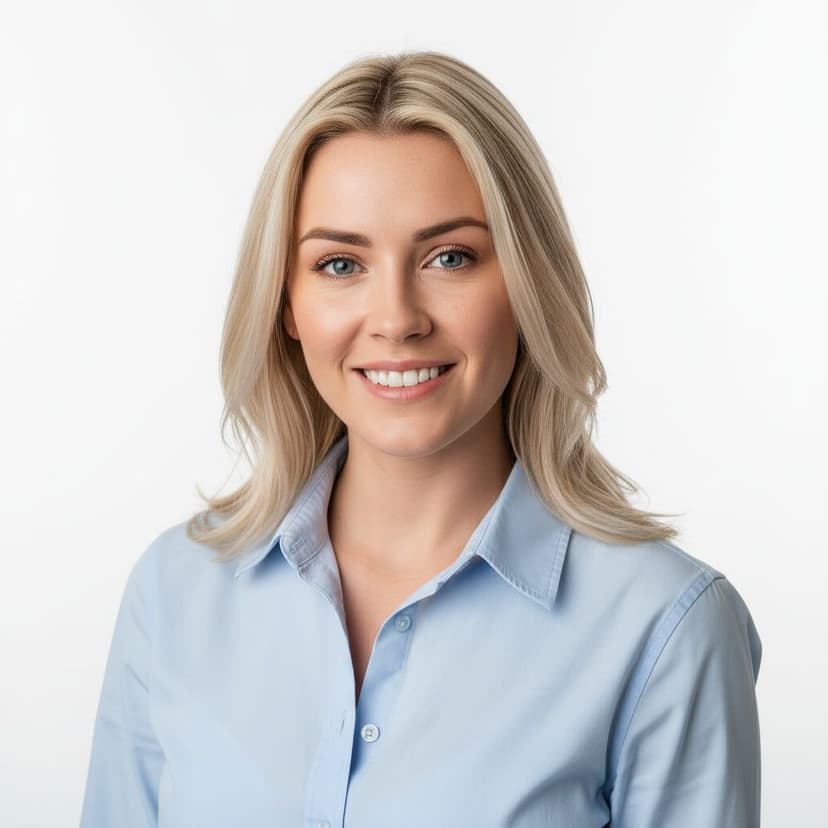 Professional contractor headshot of a woman in a smart shirt