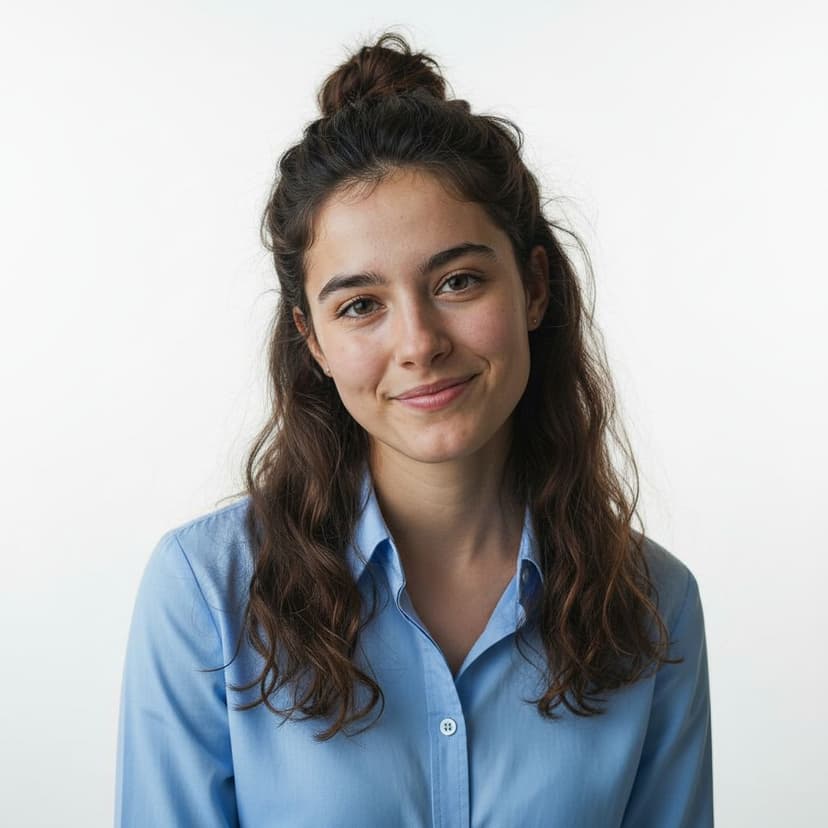 Professional freelance profile photo of a woman in a casual shirt