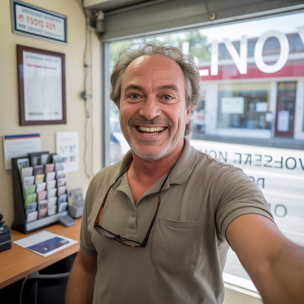 Agency office selfie of a male insurance agent before headshot generation