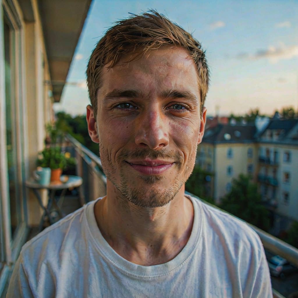 Balcony selfie of a man before LinkedIn headshot generation