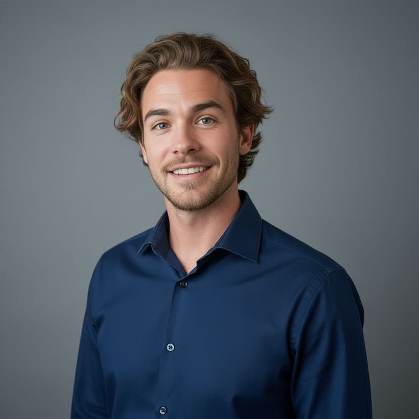 Professional marketer headshot of a man in a smart shirt