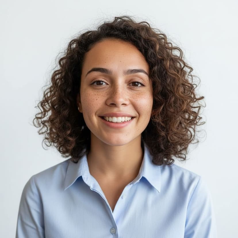 Professional marketer headshot of a woman in a smart shirt