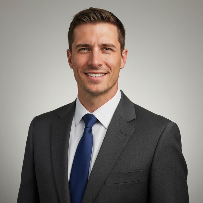 Professional real estate agent headshot of a man in a suit