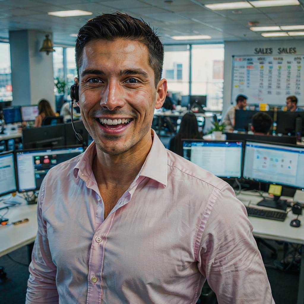 Sales floor headset selfie of a man before headshot generation