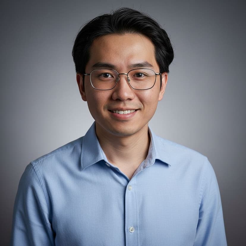 Tech professional headshot example: man in a casual shirt on a neutral background