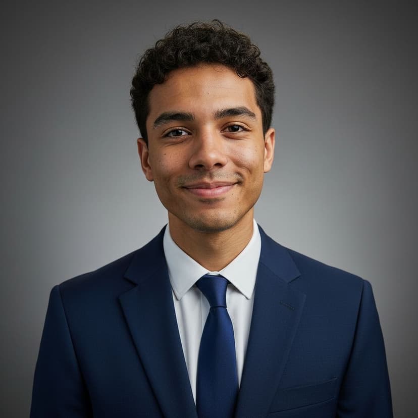 Professional internship application headshot of a young man in a suit