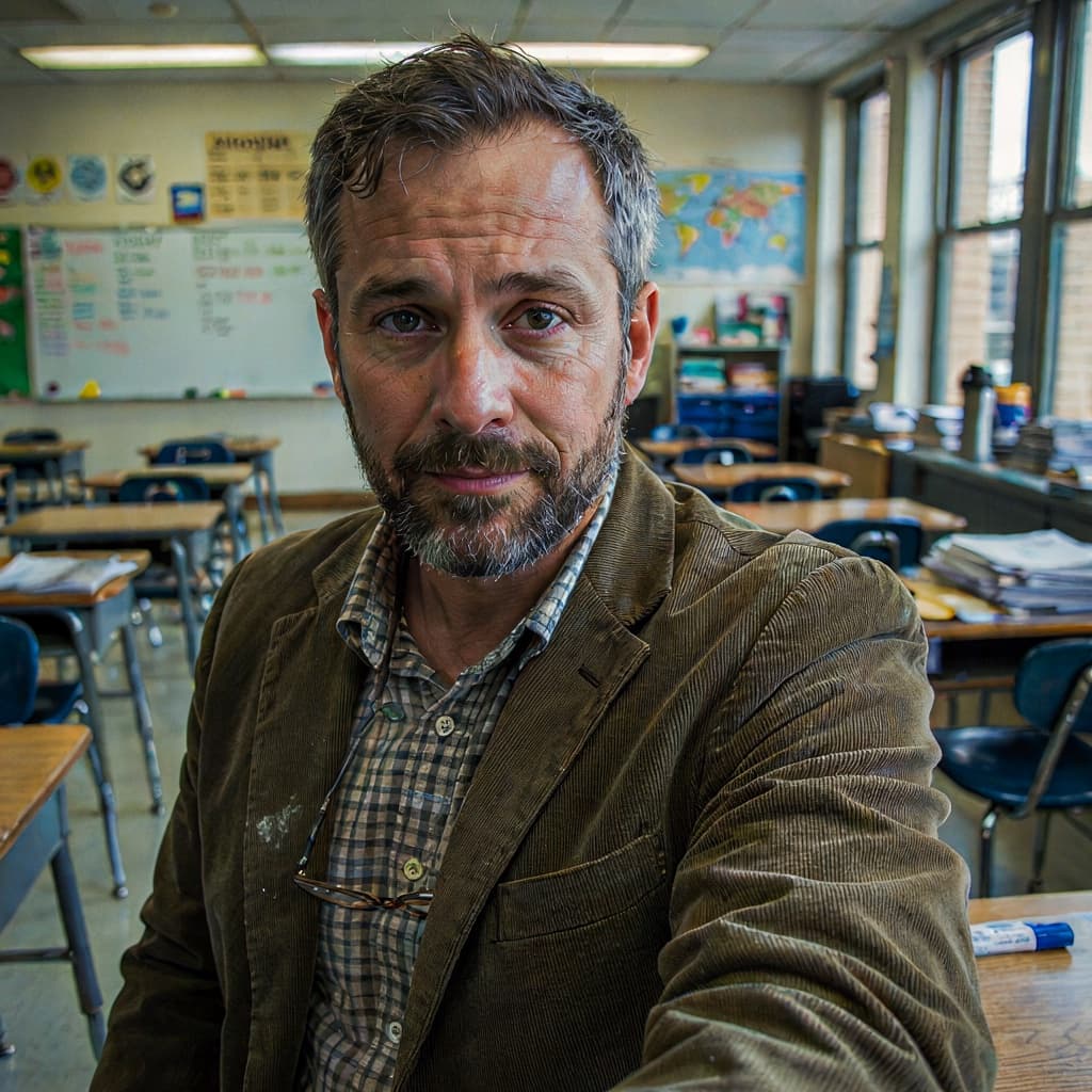 Classroom selfie of a male teacher before headshot generation