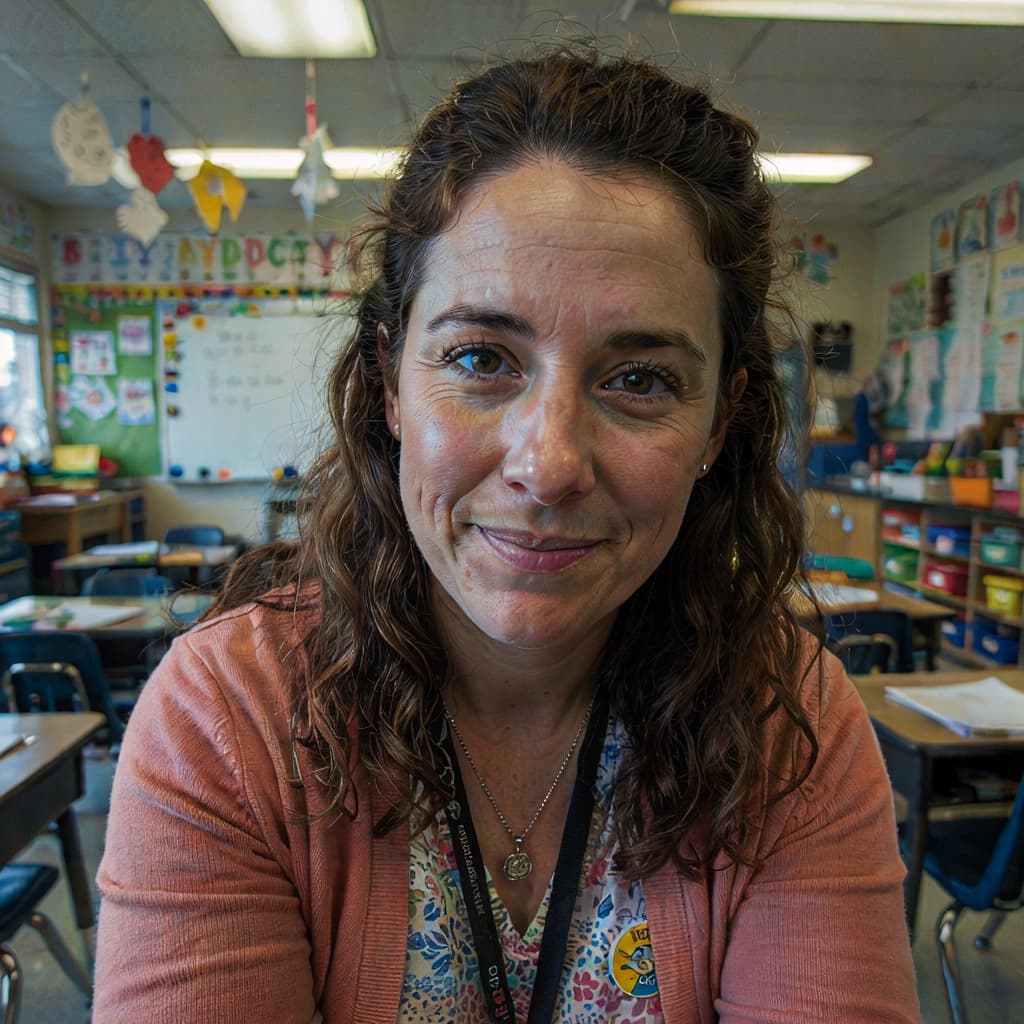 Classroom selfie of a female teacher before headshot generation