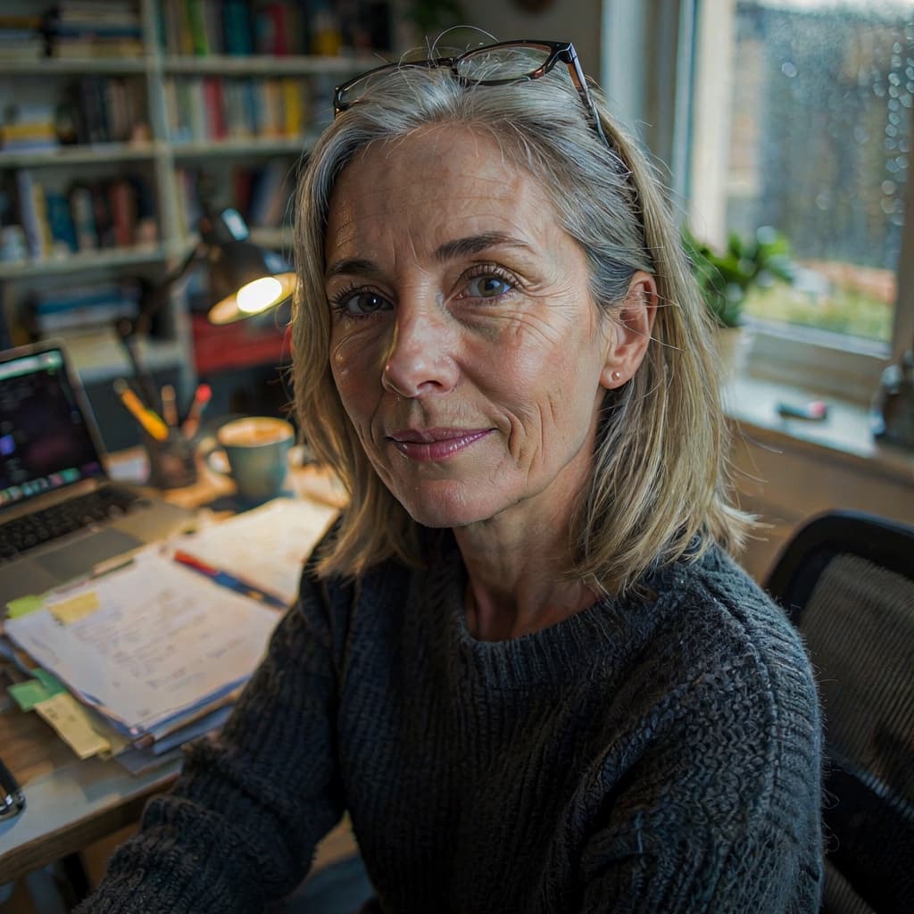 Writing desk selfie of a female novelist before headshot generation