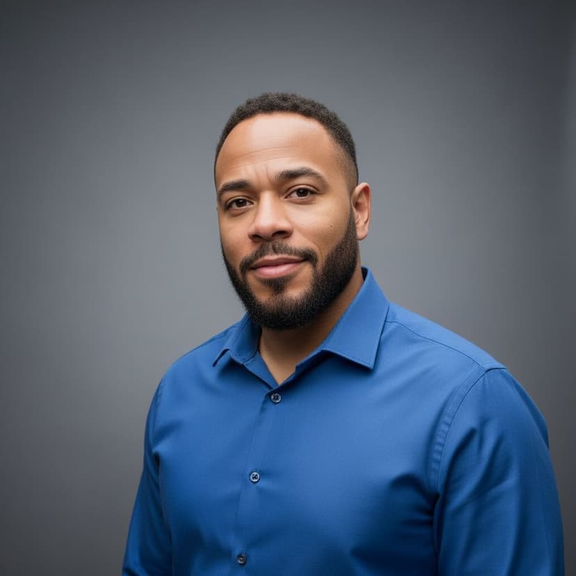 Professional journalist headshot of a man in a smart shirt