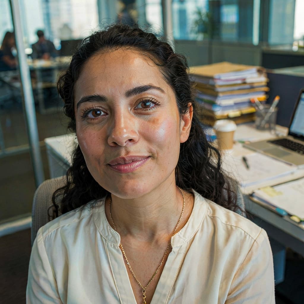 Office desk selfie of a female attorney before headshot generation