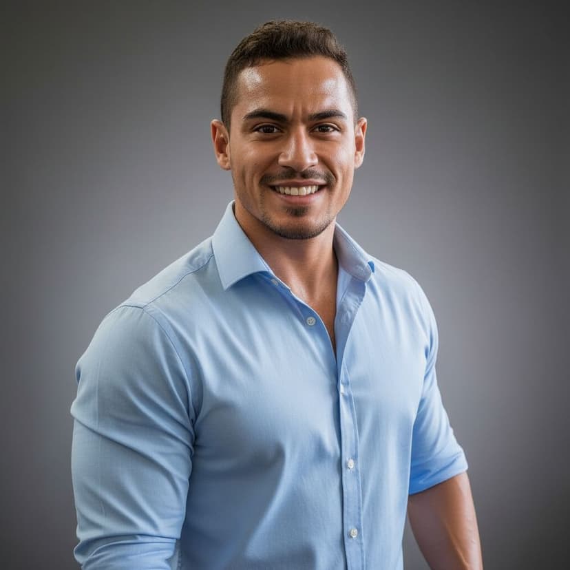 Professional personal trainer headshot of a man in a smart shirt