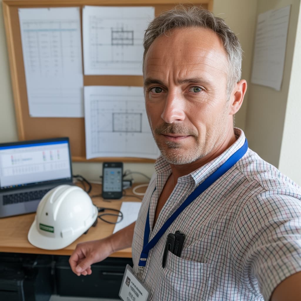 Site office selfie of a male project manager before headshot generation