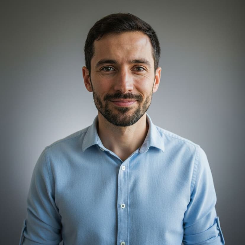 Professional therapist headshot of a man in a soft casual shirt